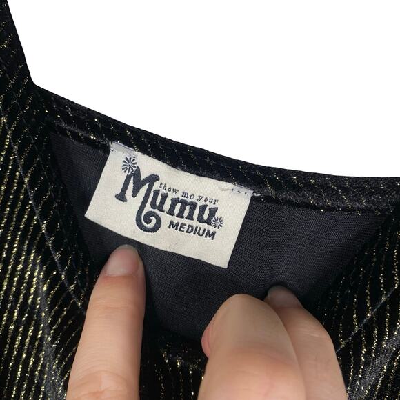 Show Me Your Mumu $194 Jagger Black Gold Velvet Metallic Wide Leg Jumpsuit SZ M - Picture 8 of 9